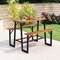 Costway Patio Picnic Table Bench Set with Acacia Wood Tabletop Benchtop Built-in Footrests